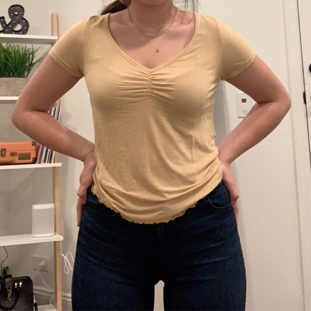 American Eagle Yellow Striped Tee